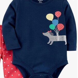 Carter's Navy Onesie with Dachshund and Balloons 3 Month